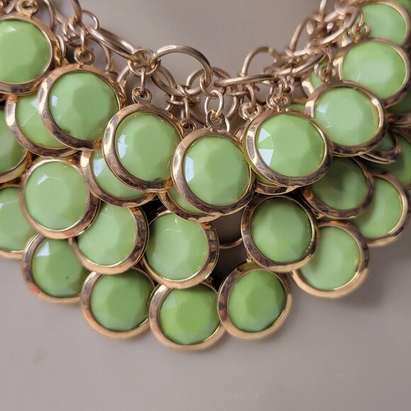 Green Choker Gold Tone Resin Pendant Fashion Bib Statement Necklace - Picture 3 of 8